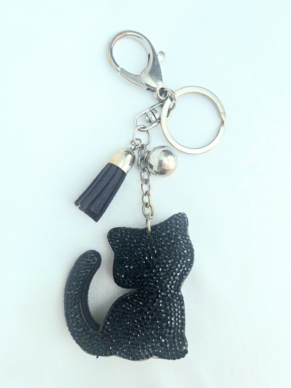 Midnight Blue Sparkley Cat Keychain Bag Charm with Tassel